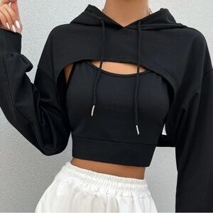 Black Hooded Crop Top NWT